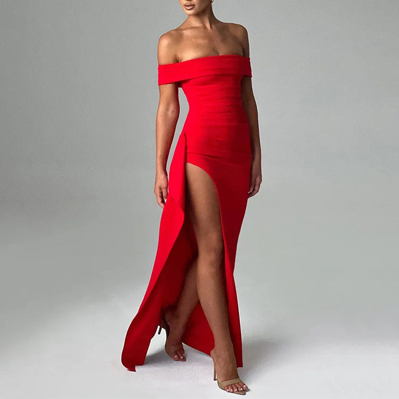 Elegantes Damenkleid in Unifarben mit Schlitz – Ärmellos & Figurbetont